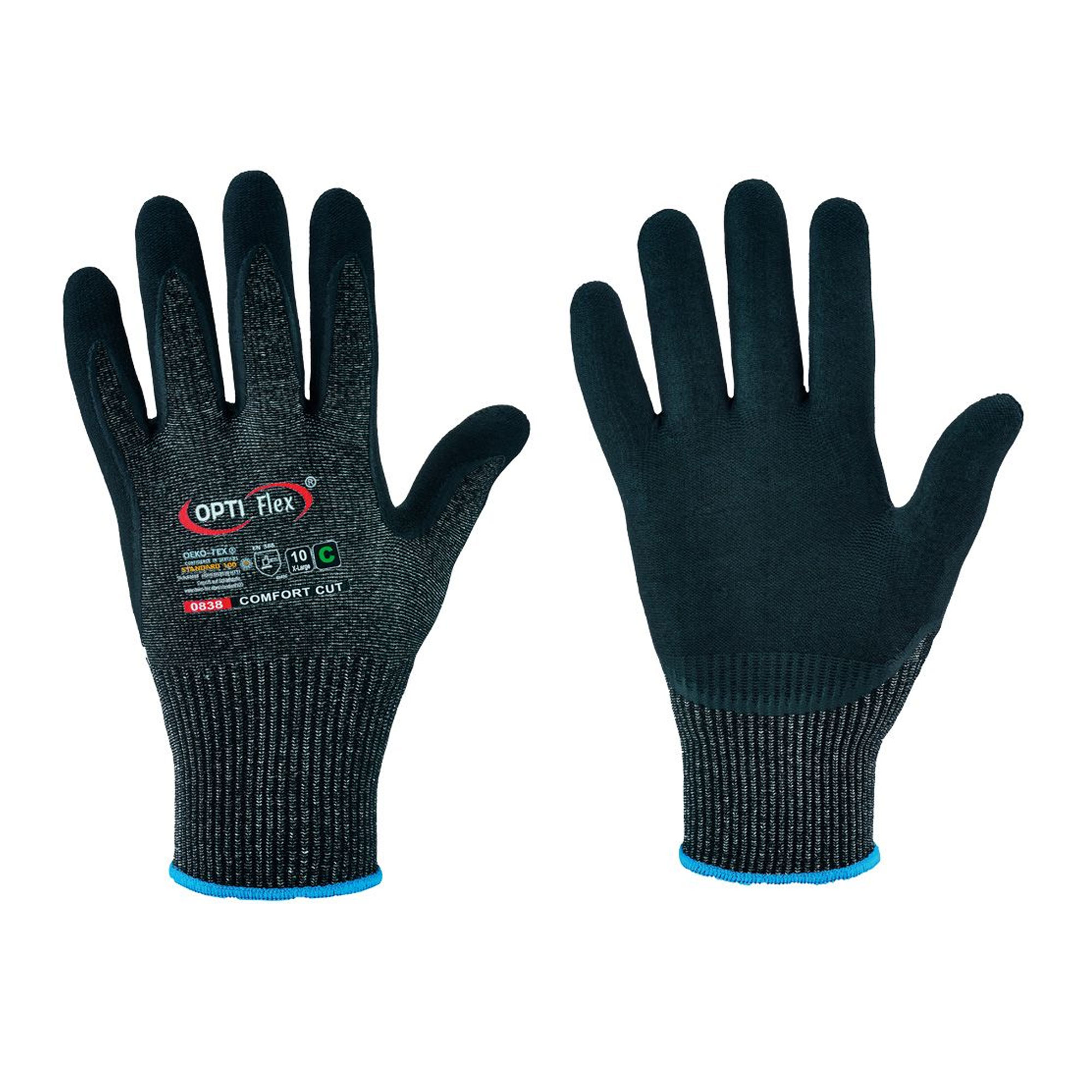 Optiflex Comfort Cut  0838 Schnittschutzhandschuhe mit Wasserbasiertes Polyurethan-Beschichtung schwarz, VE 60 Paar